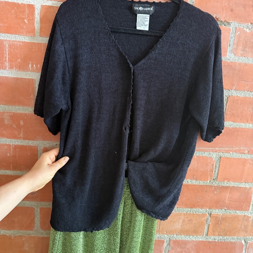 Light silk blend Black Button-Up short sleeve Cardigan shirt